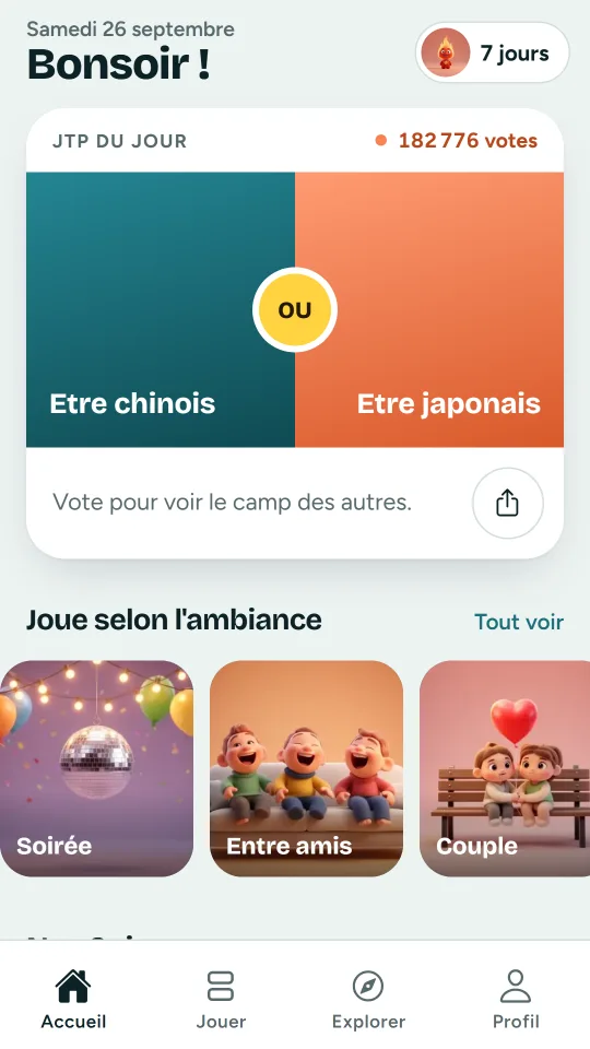 L'accueil avec le dilemme du jour et ta série